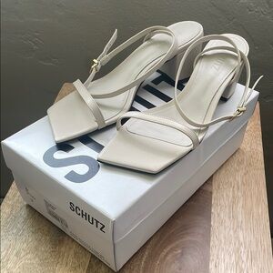 Schutz Cream Kendall Block Heel Sandals